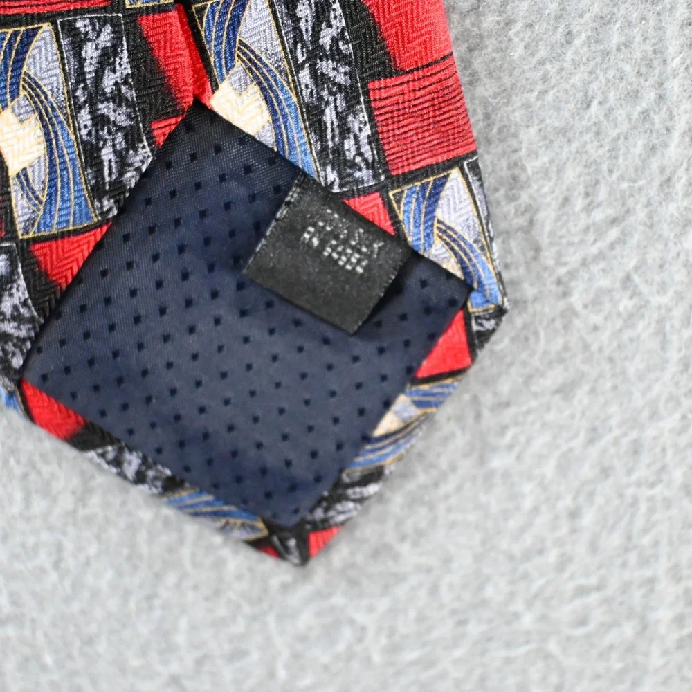 San Marino Mens Vintage 90s Geometric Abstract Silk Necktie OS Red Black